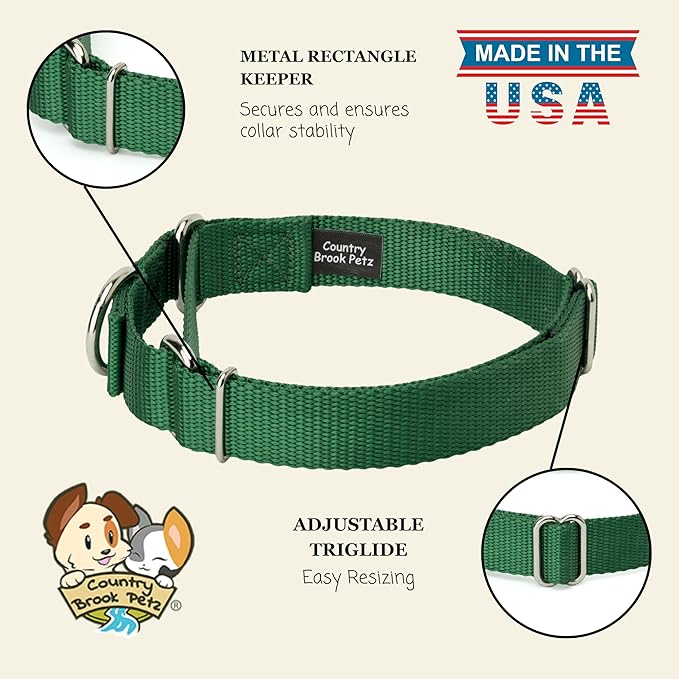 Country Brook Petz - Martingale Dog Collar - Heavy-Duty Training Collar with No Buckle - Service Dog Collar for All Pups - 10+ Cool Colors (Christmas Green, 5/8 Inch, Extra Small)