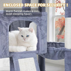 TWDEPART 37.5" All-in-One Cat Tree Tower with Scratching Board & Posts Cozy Sleeping Perch Hammock and Toy Balls,Grey