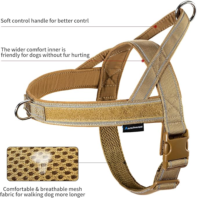 Annchwool No Pull Dog Harness with Soft Padded Handle,Reflective Strip Escape Proof and Quick Fit to Adjust Dog Harness,Easy for Training Walking for Small & Medium and Large Dogs(Brown,XL)