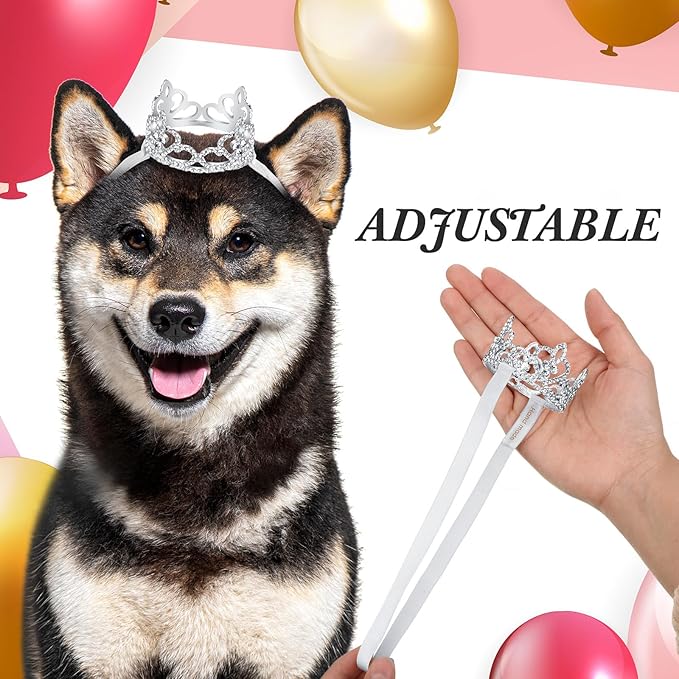 2 Pcs Dog Crown Headband Dog Tutu Dress Set Crystal Rhinestone Tiara Crown Tutu Skirt Pet Dress Costume for Puppy Birthday Party Wedding Photo Prop Costume(Large,Pink Purple)