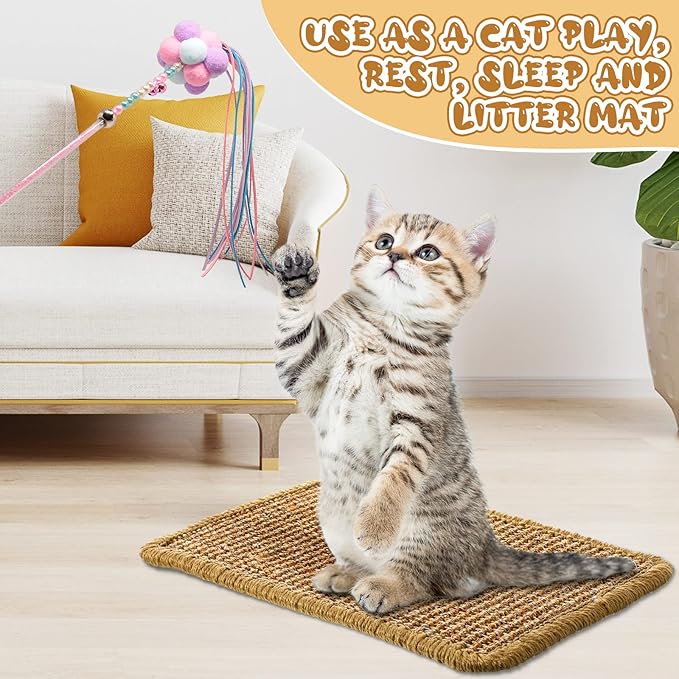 Weysat 8 Pieces Cat Scratcher Mat with Adhesive Loop Tape Scratch Mat for Cats, 7.8 x 11.8 Inch, Sisal Material