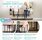 Regalo Safety 56-74.5" Super Wide Baby Gate for Doorways & Open Spaces, Wall Mounted Configurable Safety Gate with Walk-Through Door for Babies, Toddlers & Pets, Black