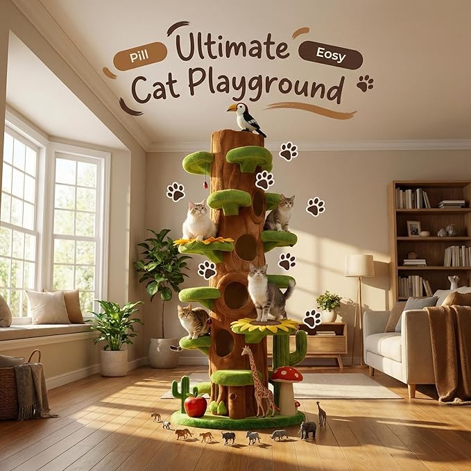 RPZ Cat Tree for Indoor Cats Large Adult, 90-Inch Luxury Cat Tree Paradise with Hiding Spaces, Multi Level Cat Tower for Multiple Cats, Extra Tall Cat Tree for Indoor Cats