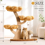 797Audio Flower Cat Tree, 37" Wood Branch Cat Tower, Pink Cloud Cat Tree with Scratching Post for Indoor Adult Cats, Luxury Cat Tree with Mushroom Cat Scratcher & Interactive Squeaky Toy