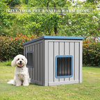 DRATO Outdoor Dog House Indoor and Outdoor Sloped Roof Resin Material with Weatherproof Roof Removable Floors for Small to Middle Sized Dogs Easy to Assemble（Blue，24.65 * 21.5 * 22.21