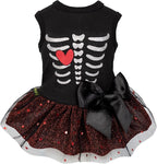 Fitwarm Halloween Skeleton Dog Dress, Funny Dog Halloween Costumes, Doggy Clothes for Small Dogs Girl, Pet Apparel, Black, Red, White, Small