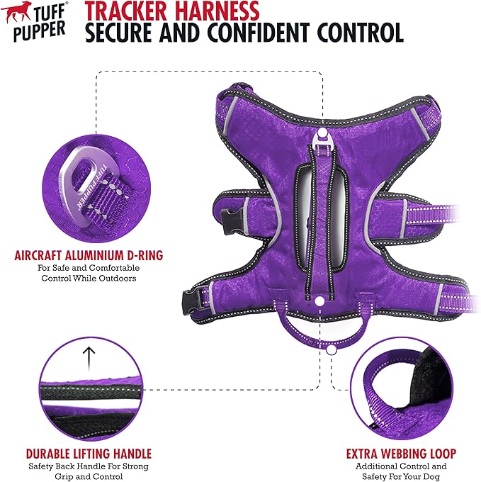 Tuff Pupper Escape Proof No Escape Dog Harness | 5 Point Adjustable Fit Harness for Dogs | Padded Dog Harnesses | Handle Dog Lift Harnesses