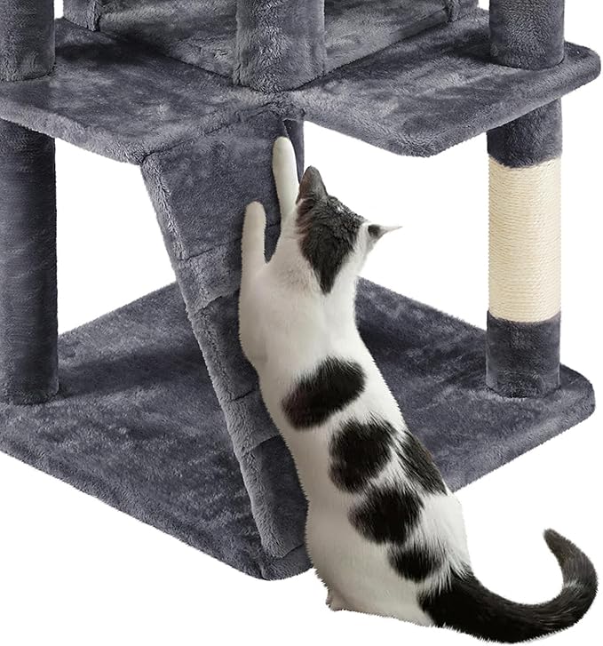 Topeakmart 70in Cat Tree, Multi-Level Cat Tower with Scratching Post Dangling Ball and Condos Cat Furniture for Indoor Cats, Dark Gray