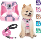 BEAUTYZOO Small Dog Harness and Leash Set,Step in No Choke No Pull Soft Mesh Dog Harnesses Reflective for Extra-Small Medium Puppy Dogs and Cats, Plaid Dog Vest Harness for XS S Pets, Pink XS