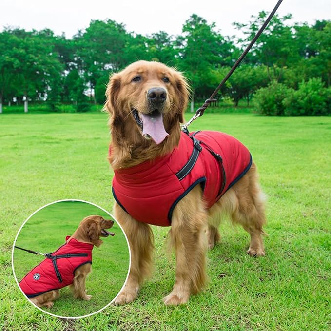 Aiboria Dog Jacket Coat Windproof Jackets Warm Pet Vest Fleece Dog Sweater Padded Vest with Chest Strap Harness Red XXL