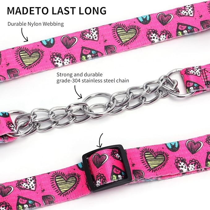 Martingale Dog Collar - Stainless Steel Chain, No Pull Training Collar with Flower Design for Large Medium Small Dogs (1, S)
