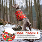 VIVAGLORY Snowrap Dog Coat, Jacket with Harness Hole, Dog Coat for Winter & Cold Weather, Fluffy Warm Fleece Lined Reflective Water Resistant for Puppy, L, Northeast Florals-Red