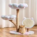 Aesthetic Flower Cat Tree Tower with Scratching Post for Indoor Cats, 30" H Modern Cat Tree with Natural Solid Wood Branch, Fluffy Cat Beds Removable & Large Scratching Board, Sakura Pink
