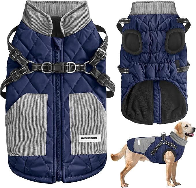 Mosucoirl Warm Dog Coats Pet Clothes, Waterproof Dogs Jacket Reflective Pet Outfits Winter Dog Cold Weather Coat Cozy Snow Jackets Vest for Small Medium Large Dogs Puppy Doggie (NavyBlue, S)