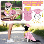 5 Pcs Dog Graduation Costume Set Include 2026 Pet Graduation Gown with Stole Puppy Grad Cap Lensless Glasses DIY Letter Stickers for Dogs Cats Holiday Costume Accessory(Pink Yellow,M)