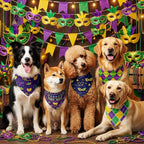 Abbylike 50 Pcs Mardi Gras Dog Bandanas Bulk Purple Green and Gold Bandanas for Dogs Triangle Kerchief Bibs Scarf Set for Pet Carnival Costume Photo Props Accessories Shops (25.6 x 17.7 x 17.7)