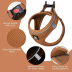 BELLA & PAL Step in Vest Harness for Small and Medium Dogs, No Pull Small Dog Harness with Leash Set, Comfortable Air Mesh Dog Vest Harness with Reflective Strip (Mokka, L)