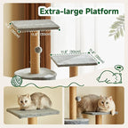 Multi-Level Cat Tree Tower, 132cm Tall, Grey Plush with Condo, Hammock, Platforms, Sisal Posts, 55x38cm Base