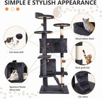 Cat Tree for Indoor Cats, Multi-Level Cat Tower with Scratching Posts & Cozy Condo, Space Saving Cat Activity Center, Durable Pet Play House (54in,Ashy)