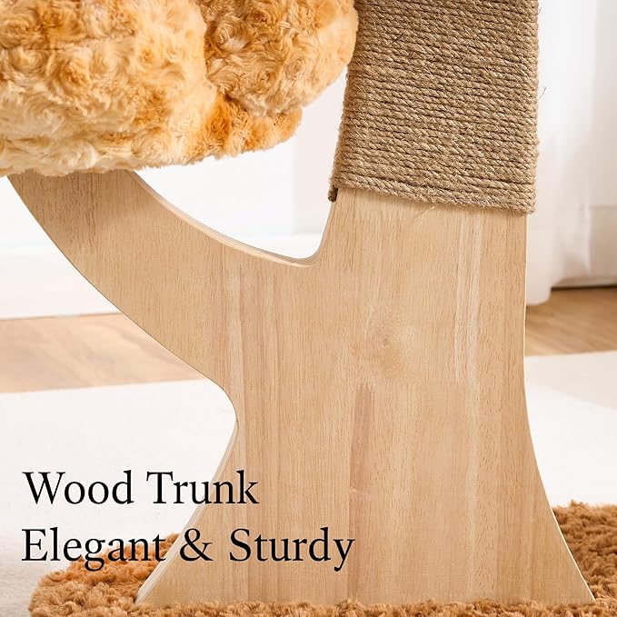 797Audio Flower Cat Tree, 37" Wood Branch Cat Tower, Pink Cloud Cat Tree with Scratching Post for Indoor Adult Cats, Luxury Cat Tree with Mushroom Cat Scratcher & Interactive Squeaky Toy