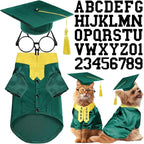 5 Pcs Dog Graduation Costume Set Include 2026 Pet Graduation Gown with Stole Puppy Grad Cap Lensless Glasses DIY Letter Stickers for Dogs Cats Holiday Costume Accessory(Green Yellow,S)