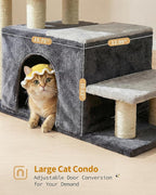 4-Tier Cat Stairs for High Bed with 22'' Cat Scratching Post, Pet Steps for Doggies Rabbit Ferret, Adjustable Cat Cave, Grey, Extra Large