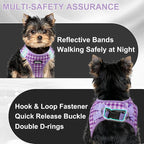 AIITLE Small Dog Harness with Leash – Soft Breathable Mesh, Plaid Pattern & Reflective Strips – Ideal for Training, Running & Party Outings (S, Purple)