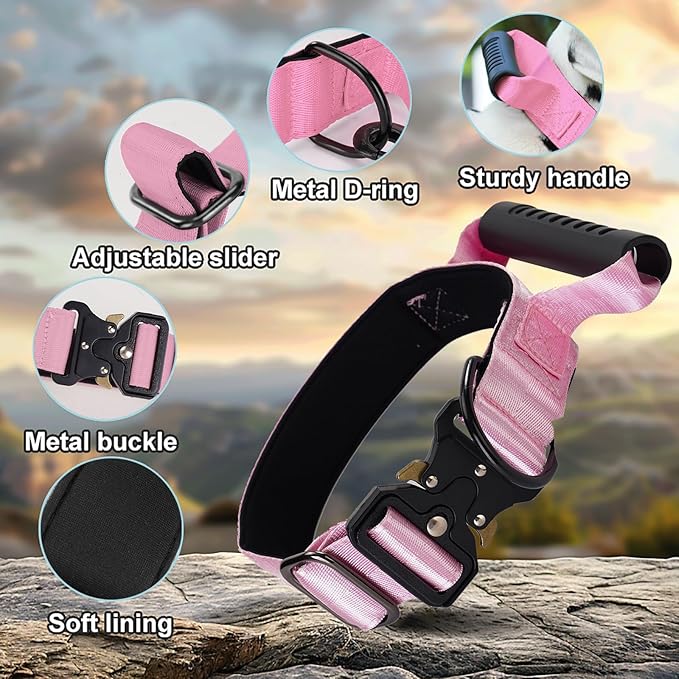 JSXD Tactical Dog Collar, 1.5 Inch Wide, Heavy Duty Military Training Collar with Handle, Metal Quick Release Buckle, 1000D Nylon, for Medium Large Dogs