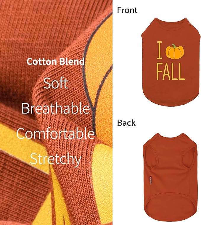 Fitwarm I Love Fall Dog Shirt, Thanksgiving Outfit for Small Dogs Boy Girl, Pet Clothes, Brown, Orange, Yellow, XXL