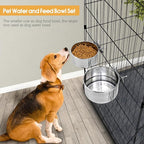 2 Pcs Large Pet Dog Food Water Bowl for Cage Stainless Steel Non-Spill Kennel Hanging Cats Bowls with Clamp Holder Crate Feeder Dish for Medium Large Dogs Huge Pets (7.1x2.5'' & 6.3x2.4'')