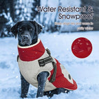 IECOii Large Dog Coat with Harness Built in,Reflective Waterproof Dog Coat for Giant Breeds - Zip Up Fleece Jacket for Dogs,Great Dane Winter Coats Warm Snowsuit for Cold Weather, Red, 4XL