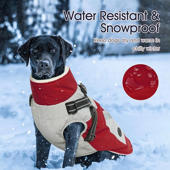 IECOii Dog Coats for Small Dogs Winter Harness Zip Up- Red, XSmall - Warm Polyester Lined Small Dog Winter Coat with D Ring, Waterproof Puppy Coats，Dog Snow Jackets Snowsuit Chihuahua Papillon Maltese