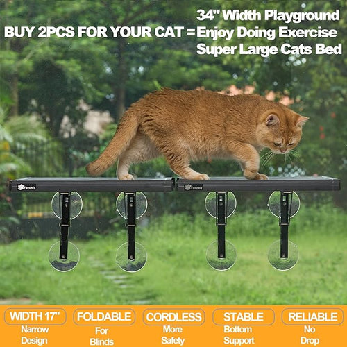 17" Small Cat Window Perch (1pc) for Narrow Space,Foldable,Cordless,Hold Up 60lbs,All Preassembled,4pc Extra Suction Cup,Sturdy Underneath Support,Textilene Seat Bed,Easy Clean,Quick Dry-Black