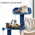 ClevaHome 33.5" Small Cat Tree Tower for Indoor Cats, Modern Kitten Condo with Sisal Scratching Post and Hanging Ball for Play, Denim Blue