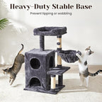 Medium Cat Tree with Scratching Posts, Cat Bed, Hammocks & Condos – Multi-Level Cat Tower for Playful Cats, 36" Modern Jungle Gym, Dark Grey