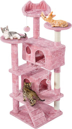 Topeakmart 54in Cat Tree, Cat Tower w/Large Cat Condo Scratching Posts and Perch, Cat Stand House Furniture, Pink