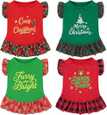 XPUDAC 4 Pack Christmas Dog Dress Plaid Puppy Clothes for Small Dogs Girl Cute Pet Outfit Doggy Apparel Cat Holiday Party Costume, Red, Green, XXS