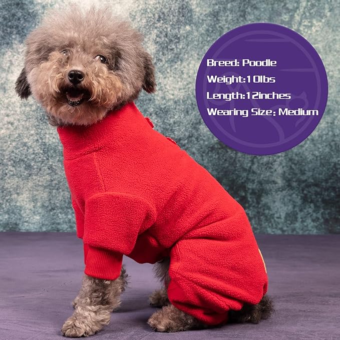 cyeollo Dog Pajamas Turtleneck Thermal Dog Pjs Fleece Stretchy Jumpsuit Warm Pet Clothes Doggie Jammies Winter Outfits for Small Size Dogs Color Red