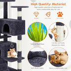 Sweetcrispy 54 Inch Cat Tree Tower, Multi-Level Tower with Cat Scratching Post, Indoor Cat Condo with Climbing Ladder, Plush Toy, Play House for Cat, Dark Grey