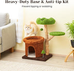 32" Multi-Level Cat Tree Tower, Natural Wood Cat Furniture with Sisal Scratching Posts, Beds & Condo, Cute Cat Tree for Indoor Cats and Multi-Cat Households