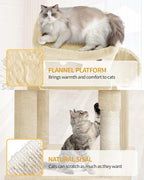 70.1 Inch Cat Tree for Indoor Cats, Multi-Layer Scratching Post with Large Platform, 2 Caves, 7 Sisal Posts, Pompoms, Cat Basket, Hammock, Suitable for Cats, Beige MS17818YL