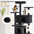 BLKMTY Cat Tree 70" Tall Cats Tower Large Cat Condo Climber Cats Climbing Stand with Top Perches Playhouse and Climbing Ladder Kitty Activity Tree w/Scratching Post Toys, Dark Gray