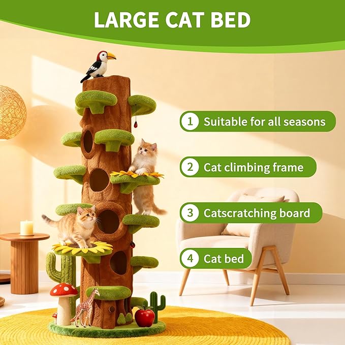 RPZ Cat Tree for Indoor Cats Large Adult, 90-Inch Luxury Cat Tree Paradise with Hiding Spaces, Multi Level Cat Tower for Multiple Cats, Extra Tall Cat Tree for Indoor Cats