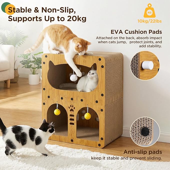 Gimars Cat Scratcher, Double Layer Cat Scratching Board Cardboard Cat Scratcher House for Indoor Cats, Large Cat Scratcher Bed for Scratch, Hide & Rest, Heavy Duty 20kg Load,51 x 43 x 28.5 cm