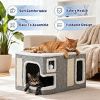 Cat Houses for Indoor Cats,Foldable with Cat Scratch Pad and Hanging Fur Ball - Washable Semi-Enclosed Cat Bed, Warming Comfy Cat Tent,22.83x16.92x12.99inch, Grey