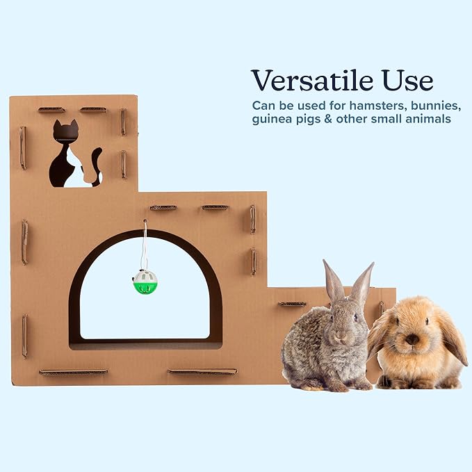Cat House - Cardboard Cat House with Scratching Pads, Toys, and Catnip - 3-Story Cat Houses for Indoor Cats, Kittens and Small Animals by PETMAKER