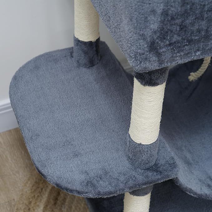 PawHut Cat Tree, 81" Cat Tower for Large Adults Indoor Cats with Cat Scratching Posts, Scratching Board, Cat Condos, Cat Beds, Hammocks, Multi-Level Platforms, Toy Balls & Rope Cat Toy, Dark Gray