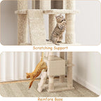 63 Inches Multi-Level Cat Tree Tower with Condo, Plush Perches, Scratching Posts, Hammocks, and Play House, Beige