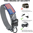DAGANXI Tactical Dog Collar, Adjustable Military Training Nylon Dog Collar with Control Handle and Heavy Metal Buckle for Medium and Large Dogs, with Patches and Airtags Case (XXL, Camo)
