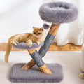 HITTITE Natural Solid Wood Cat Tree Tower with Scratching Post, 32 Inches Tall Modern Cat Tower with Cozy Bed and Platforms, Luxury Real Branch Cat Tree for Indoor Cats Large Adult, Grey.